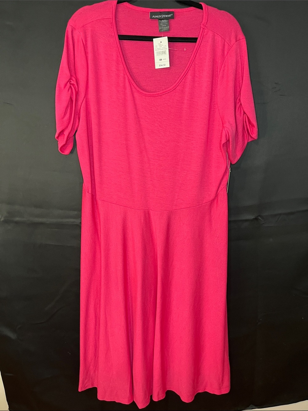 Ashley Stewart Bright Hot Pink Scoop Neck Midi Dress